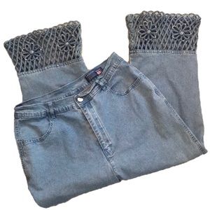 jeans with m on back pocket